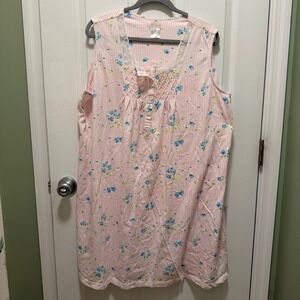 Barbizon Vintage Pink Stripe Floral‎ Sleeveless Nightgown Pajamas Women's 2XL